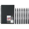 Brustro Professional Pigment Based Fineliner - Pack Of 8 (Black) With Artist Sketch Book 160 Gsm A5 Wiro Bound (116 Page