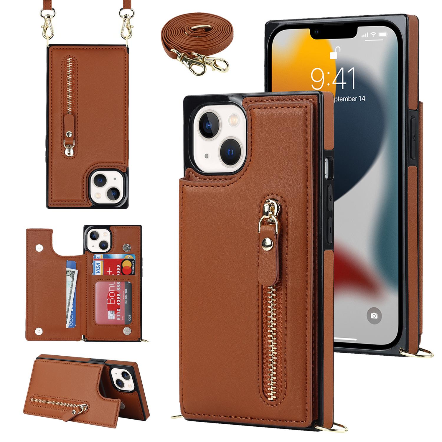 

Suitable for Phone16 PRO phone case with Apple zipper, Guo13 crossbody phone case, and women s fashion lanyard protective case iPhone15Promax коричневый