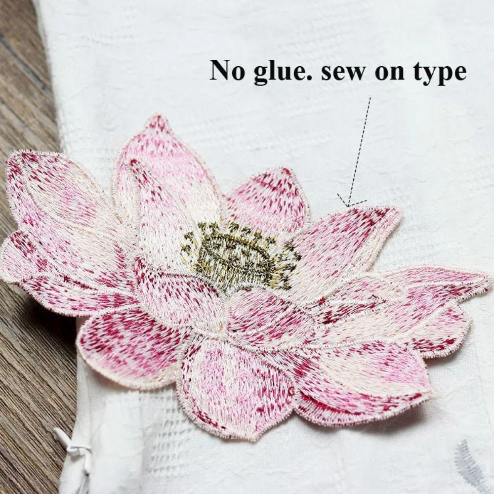 New DIY Lotus Flower Patch Clothes Wedding Dress Accessory No Glue Sew On Patches Embroidered Patches
