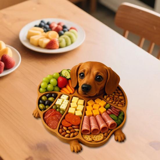 Wooden Serving Tray with Multiple Compartments Rustic Dog Shape Cheese Meat Fruit Snack Board for Parties Family Dinners Farmhouse Decor Gift