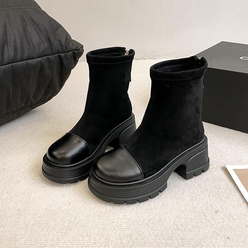 Women Suede Modern Ankle Boots Plush Mid Heels Shoes Winter  Trend Office Chunky Shoes Fashion Walking Non Slip Botas Mujer