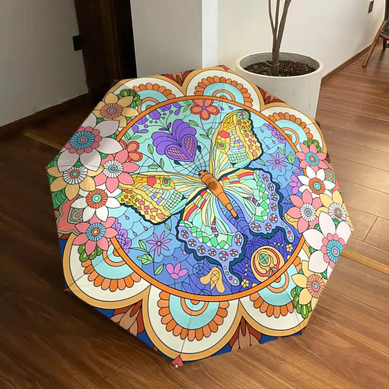 

Colorful Butterfly Floral Outdoor Umbrella Automatic Opening&Closing Rain Gear with Foldable Design,Perfect for Festivals,Travel,Dail