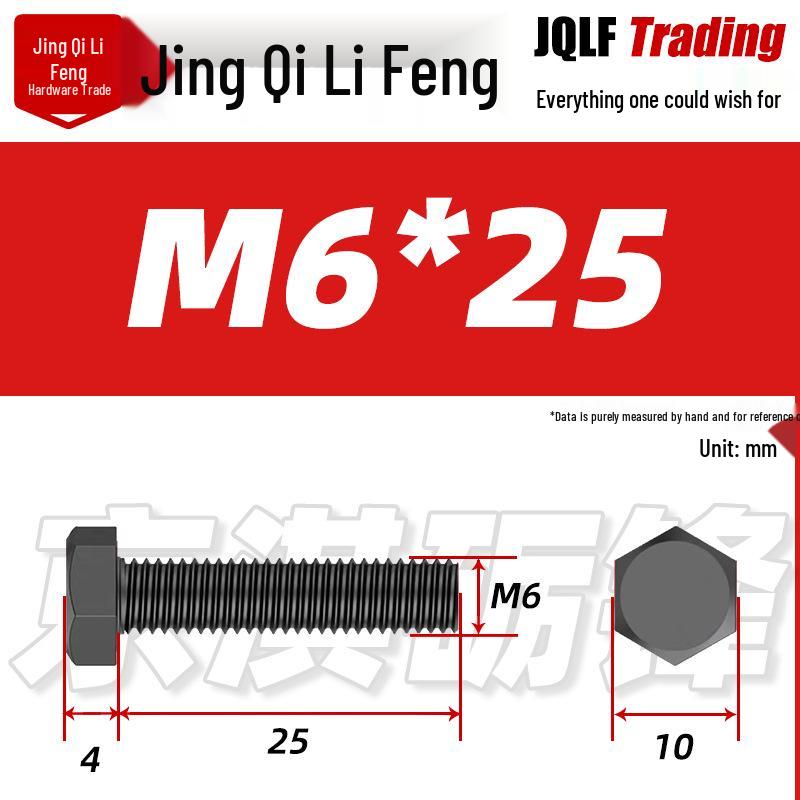Grade 12.9 Reverse Thread Hex Bolt, M6-M24 High-Strength Blackened Hexagon Screw