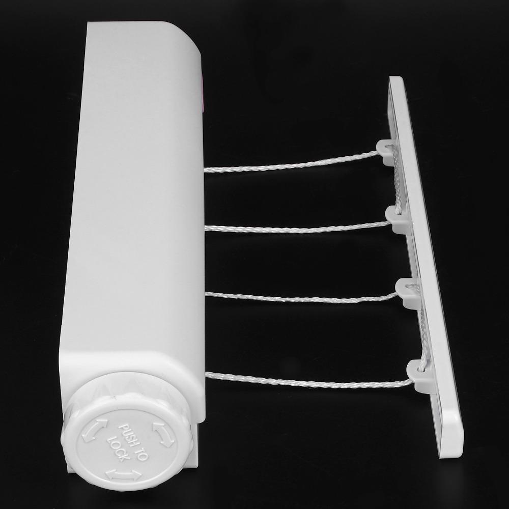 White Retractable Clothesline Punch Installation Laundry Drying Line Balcony Bathroom Laundry Room