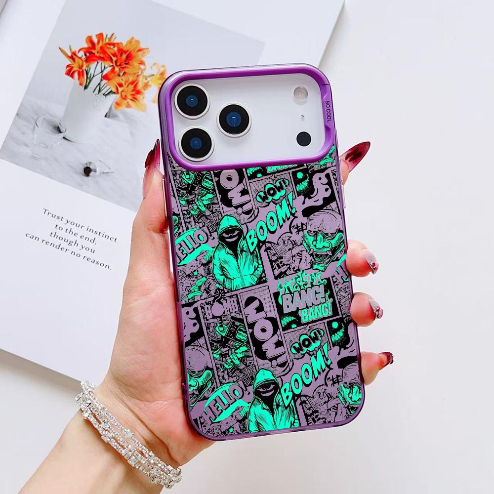 Fashion Cartoon Graffiti Phone Case For iPhone 17 16 15 14 13 12 11 Pro Max Air Matte Laser Aurora Shockproof Funda