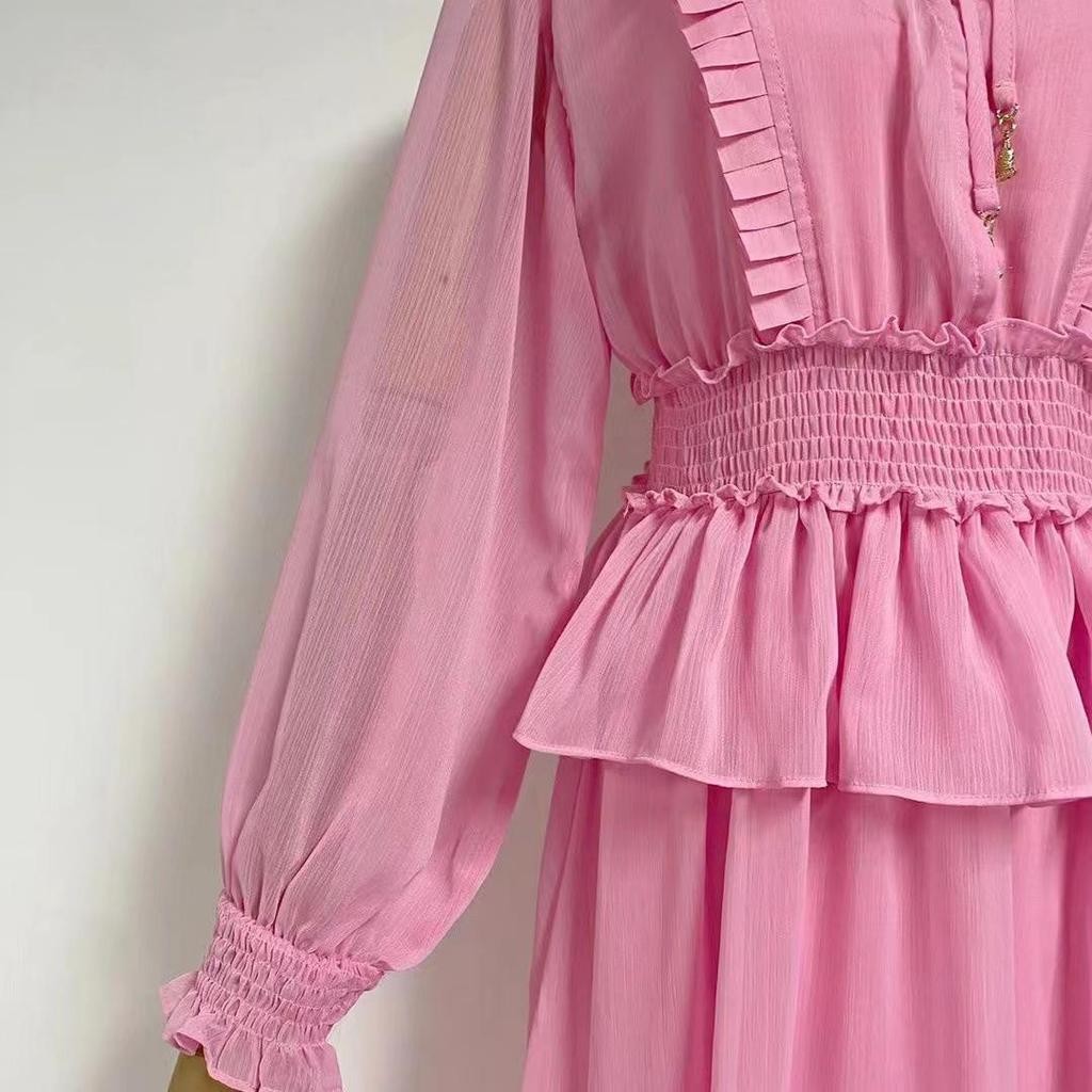 2023 Autumn Chiffon Ruffle Layered Long Dress for Women