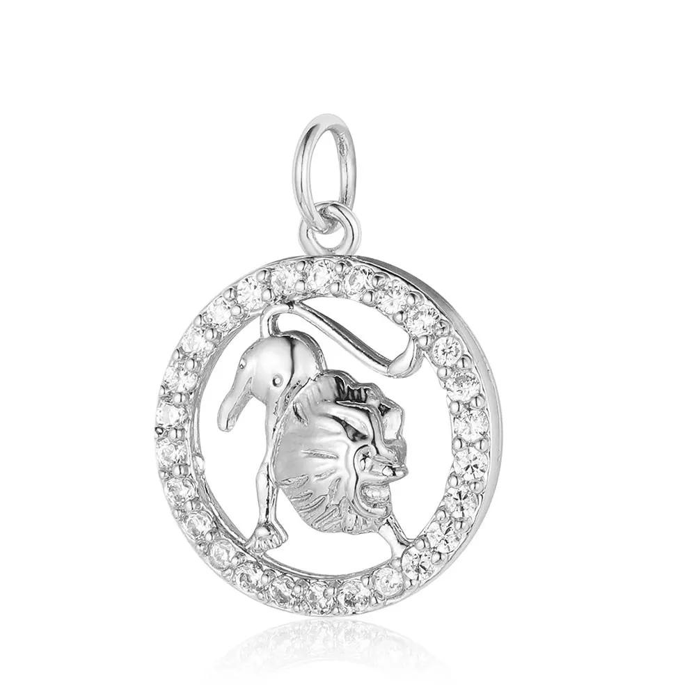 Zodiac Sign Copper Zricon Charm Round Constellation Capricorn Taurus Aries Pendant for Bracelet Necklace Making