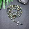 Collier pendentif croix en pierre naturelle, Croix en pierre d'œil de tigre et fer à bille chapelet collier pour homme