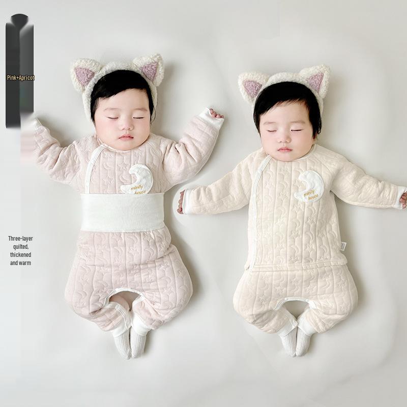 Jingqi Kids Quilted Cotton Warm Two-Piece Set for Boys and Girls - Autumn/Winter Underwear and Pants