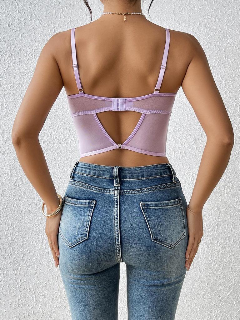 Gorsetowy top z haftem motyla i fiszbinami