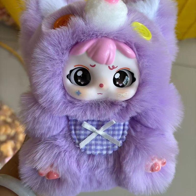 Sweet Rabbit Plush Doll Keychain with Enamel Pendant
