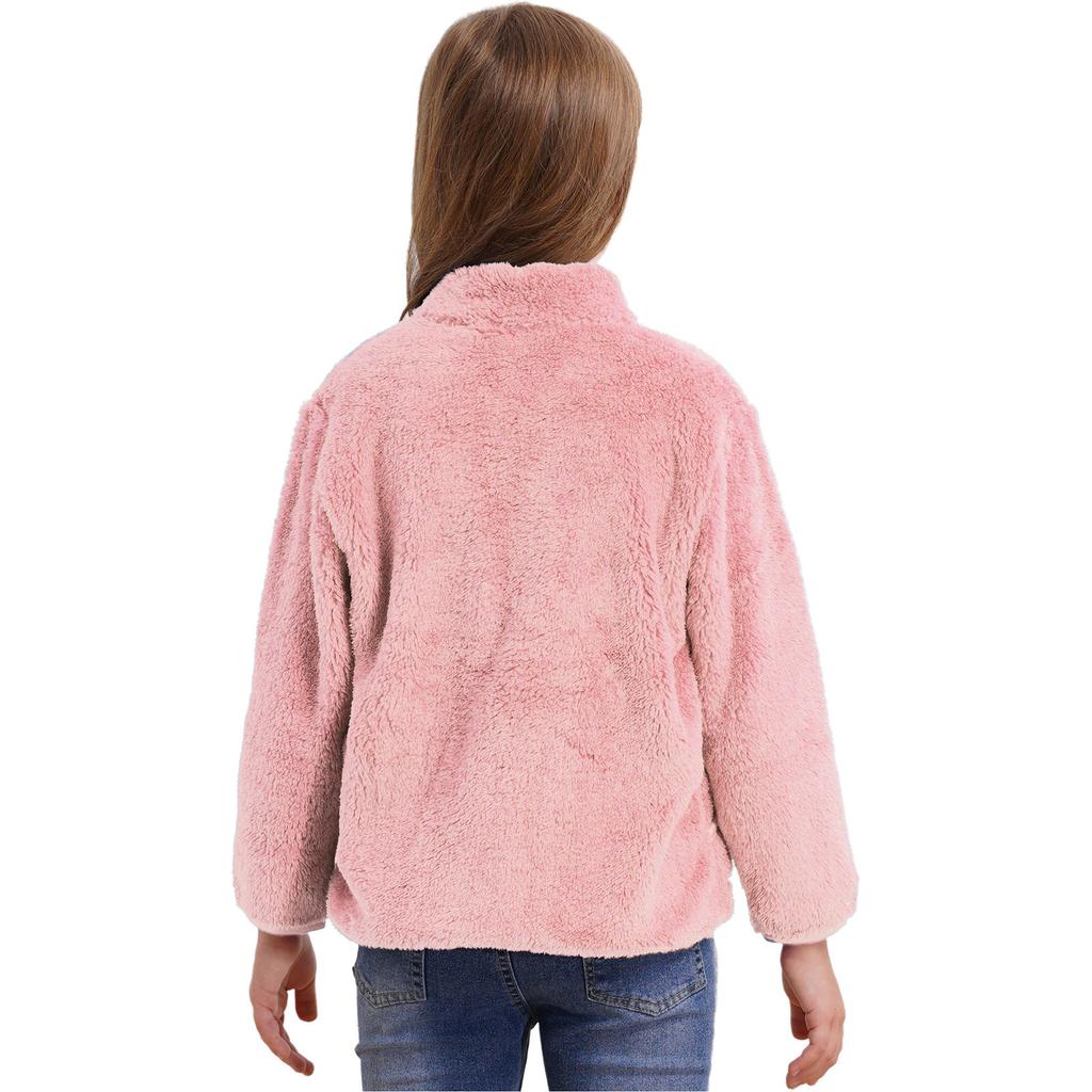 Kids Casual Outerwear Long Sleeve Stand Collar Soft Plush Zipper Closure Pockets Side Warm Jacket