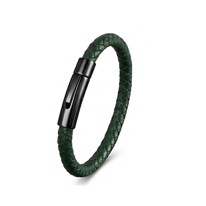 European and American Leather Bracelet Stainless Steel Snap Button Men's Woven Leather Bracelet