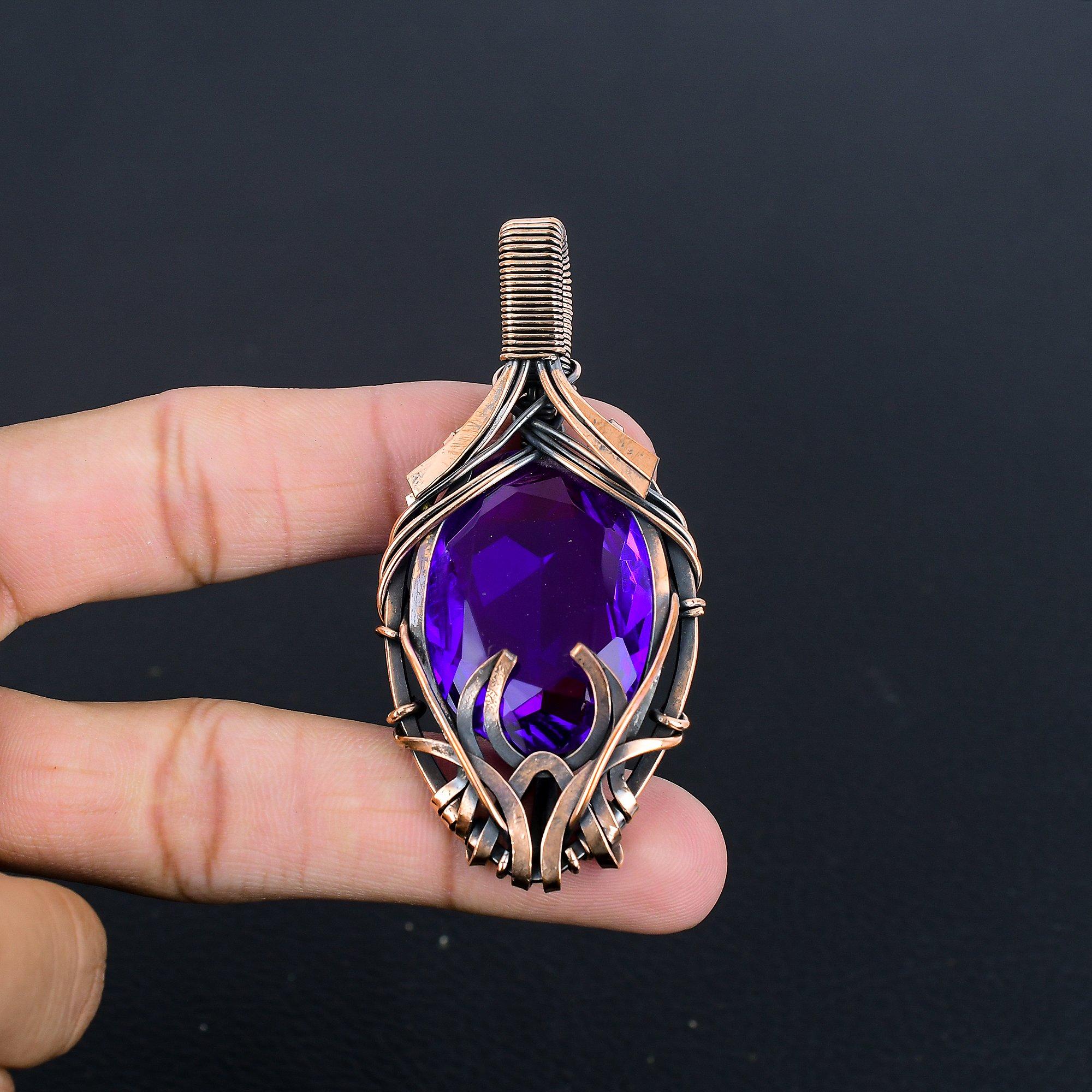 

Подвеска из розового аметиста, Подвеска из драгоценного камня ручной работы, Подвеска, оплетенная медной проволокой 999 пробы, Уникальное дизайнерское украшение 2.55 Inches