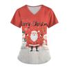 Women's Christmas Scrub Medical Uniform Cute Print Breathable Elastic Fabric V-neck Short Sleeve with Pocket Beauty Salon Hospi