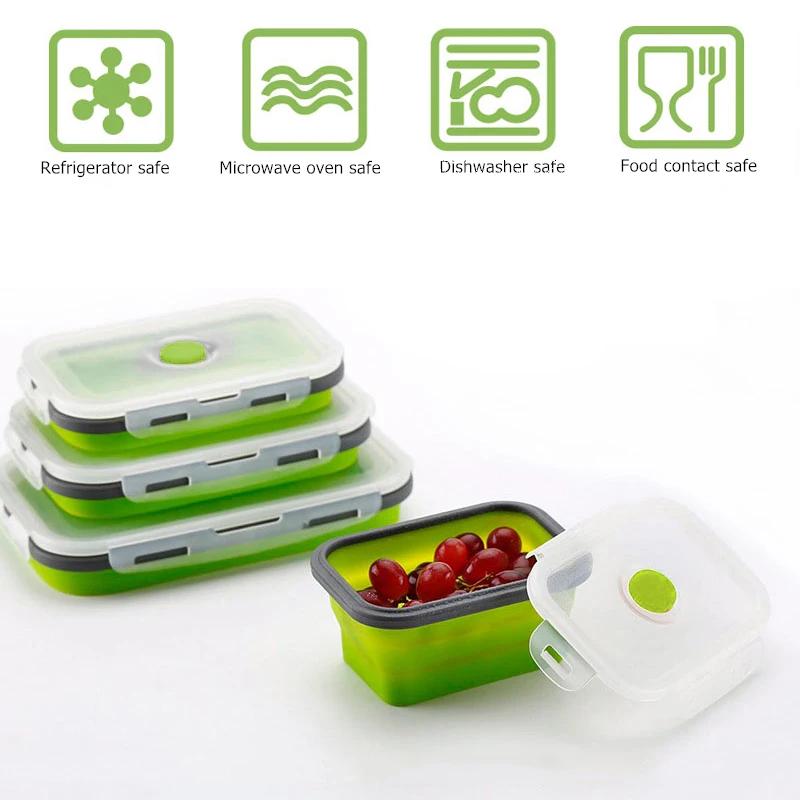 3/4Pcs Collapsible Food-grade Silicone Lunch Bento Box Portable BPA Free Food Storage Box Fruit Container