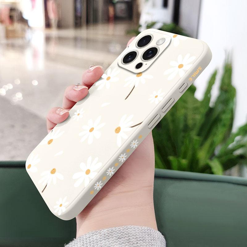 Soft Daisy Liquid Silicone Fall Prevention Case Comfortable Cover For iPhone 16 16e 15 Pro Max Samsung Galaxy S25 Plus XiaoMi Redmi Note 14 Pro Plus