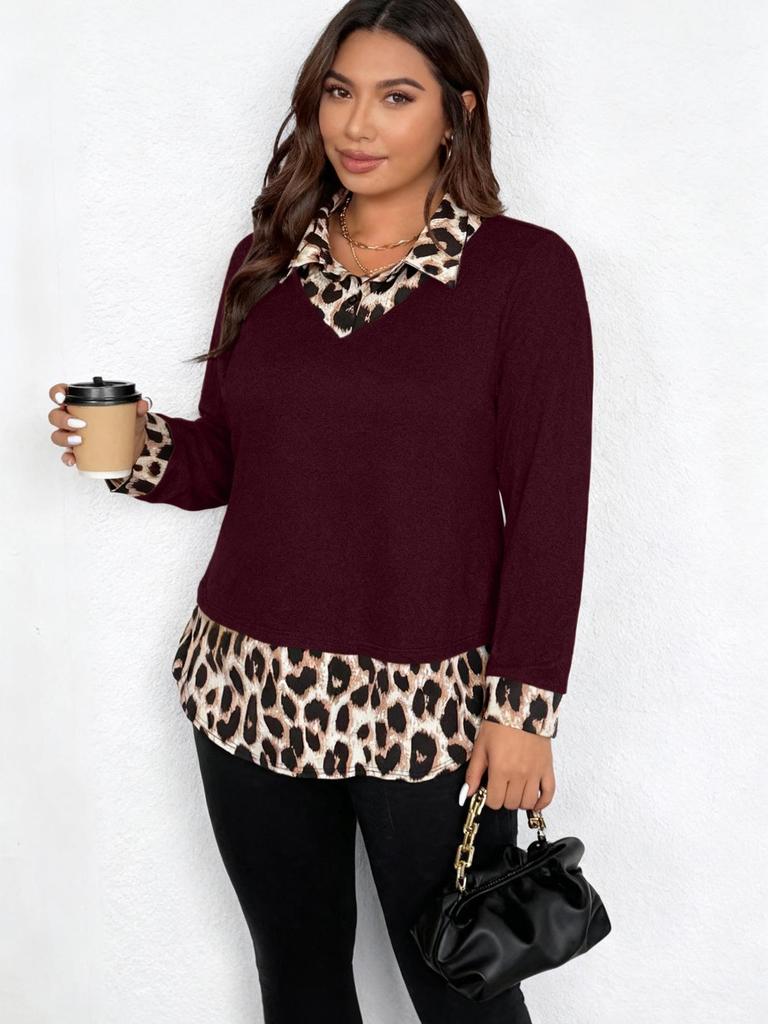 2026 American Spicy Girl Leopard Print Patchwork Long Sleeve T-shirt, Women's Spring Slim Fit European and American Style Top