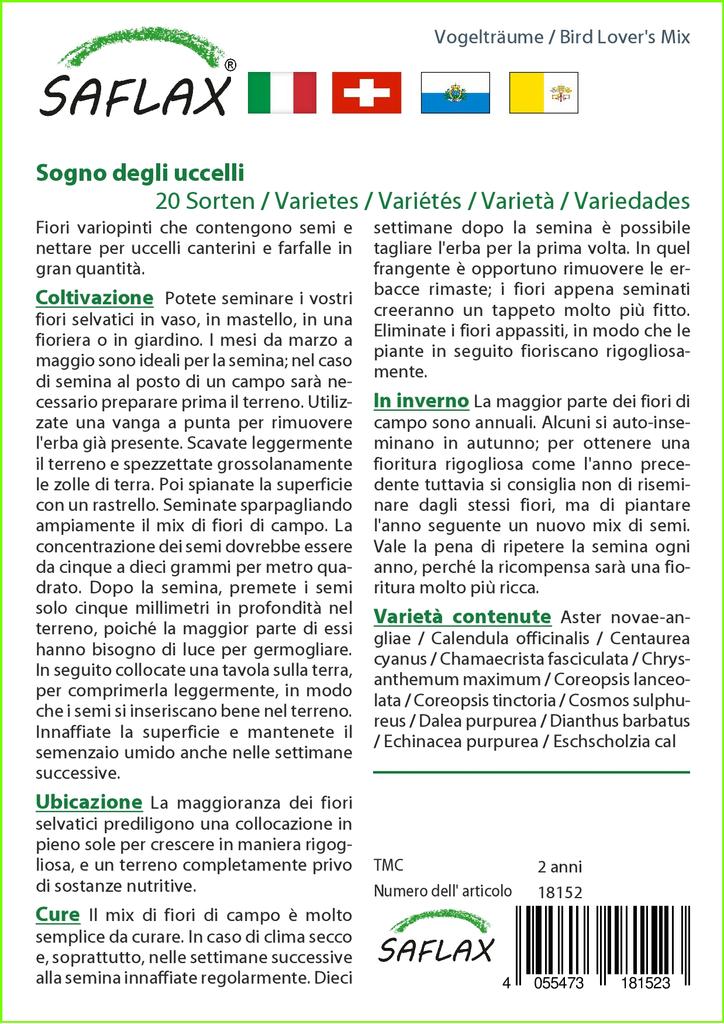 SAFLAX Bird Lover's Mix - 1000 Seeds - 20 Wildflower Mix