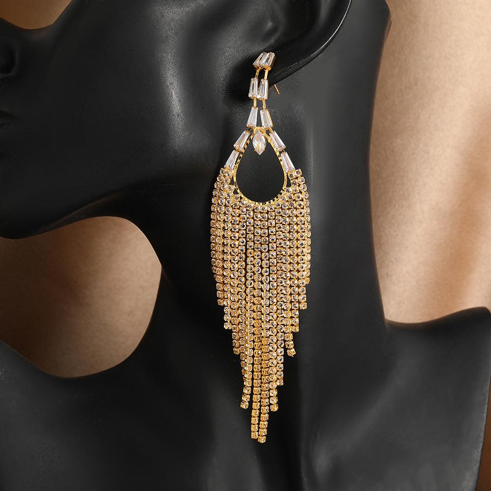 Elegant European & American Long Tassel Rhinestone Zircon Earrings