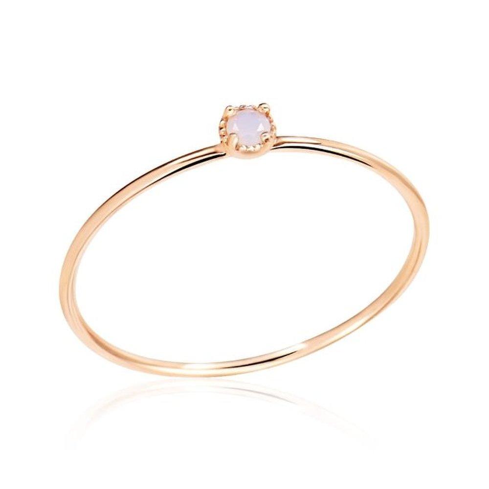 [Bnbgold] 14K Rose-Cut Cubic Zirconia Birthstone 2mm October Pink Opal Ring Npr29787