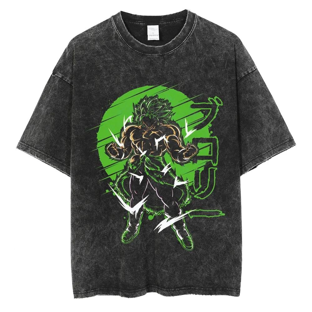 BANDAI Streetwear Herren T-Shirt Dragon Ball Anime Grafik T-Shirt Harajuku Baumwolle Herren Sommer Schwarz Gewaschenes T-Shirt Locker