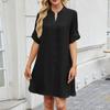 Women's Casual Solid Color Waist Cinched V-neck Dress