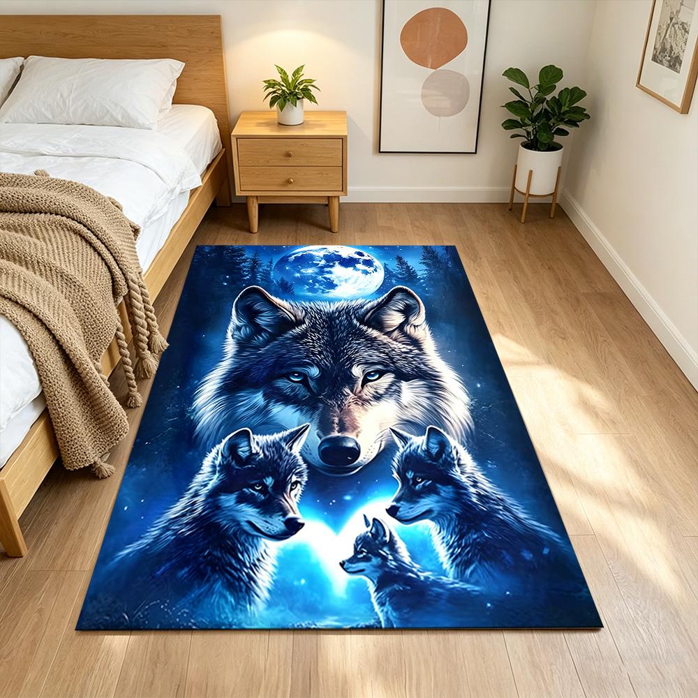 Wolf Family Under Stars Non-Slip Home Carpet Design for Office Decor Living Room Bedroom Gift