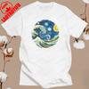 New The Great Wave on A Starry Night Cotton T Shirt Hokusai Great Wave Off Kanagawa Van Gogh Starry Night Oil Graphic T Shirts