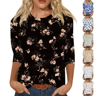 Moda dame ocazional cu gât rotund cu mâneci 3/4 cu imprimeu floral Top Topuri la modă pentru femei 2024 Topuri pentru femei de vară