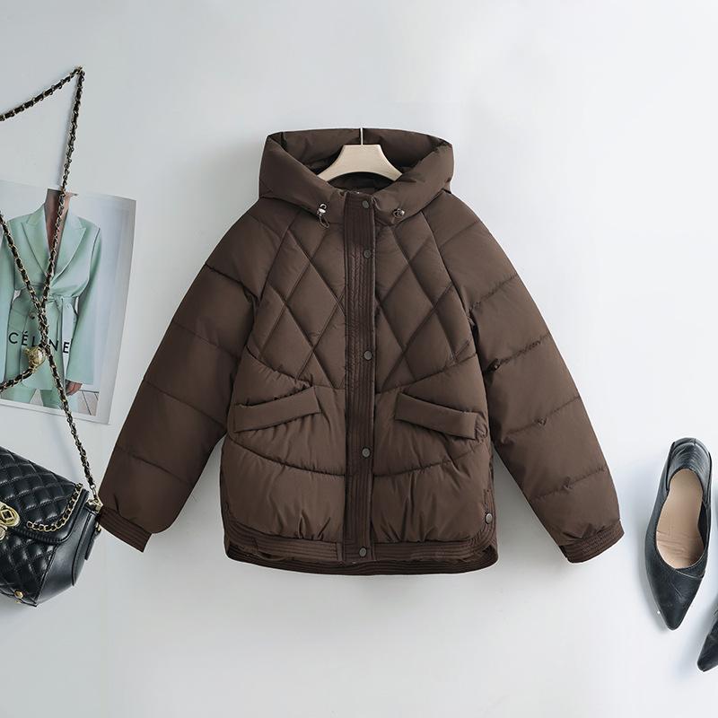 

Новая женская куртка большого размера с капюшоном, свободного кроя, короткая, на хлопковой подкладке, утолщенная M темно-коричневого