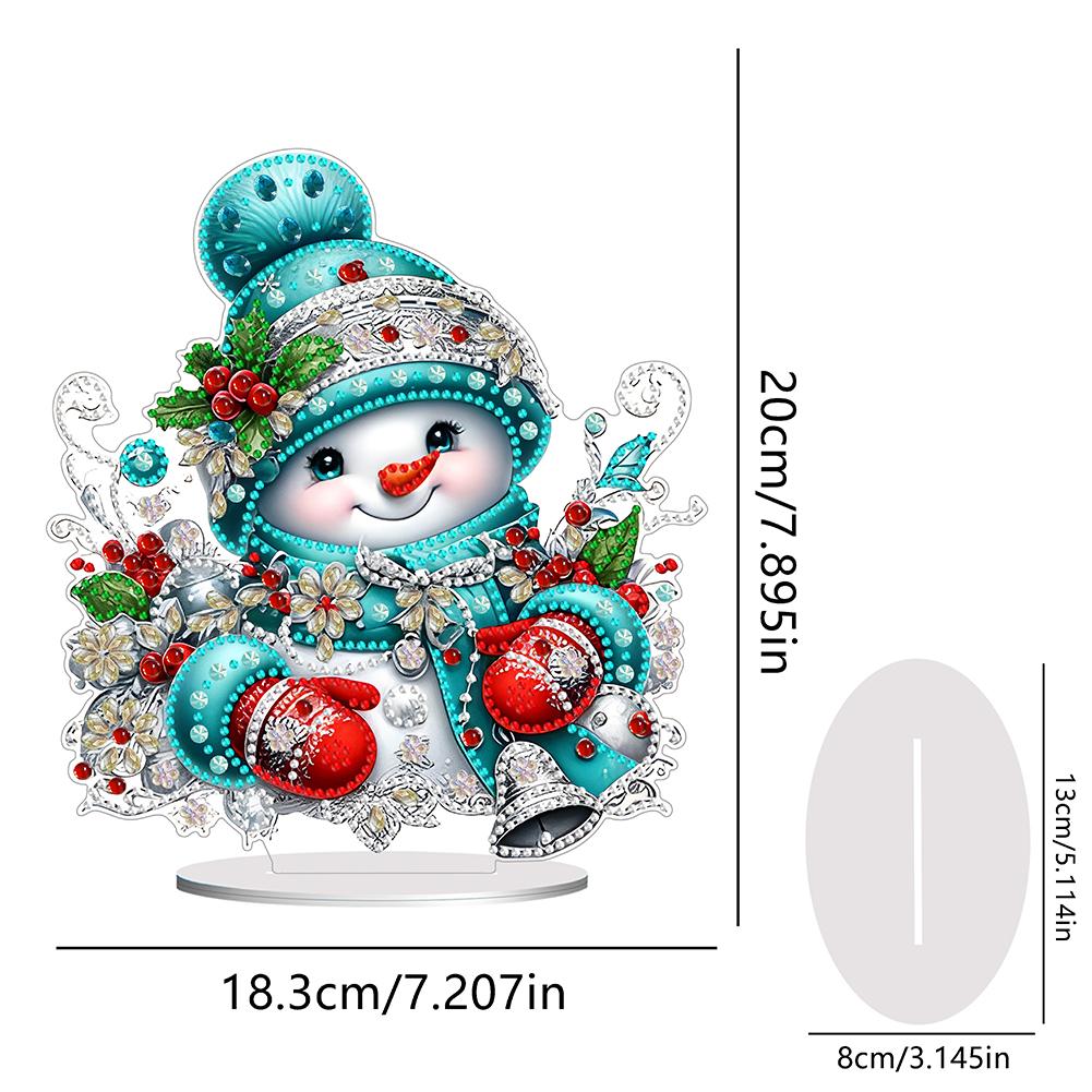 2D Flat Acrylic Christmas Snowman Diamond Painting Desktop Ornament Kit DIY Diamond Painting Desktop Decorations for Home Office