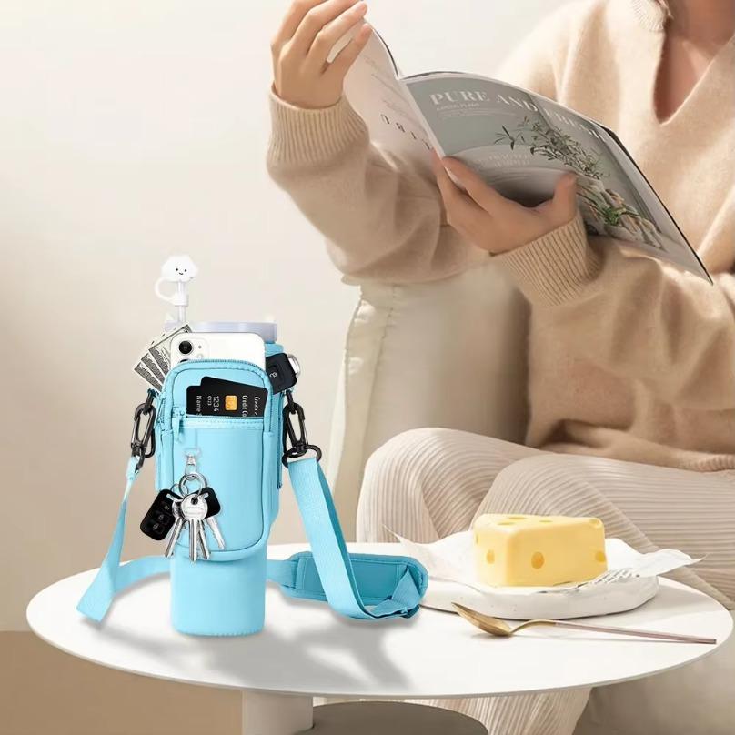 40oz Neoprene Water Bottle Carrier Bag with Adjustable Shoulder Strap Water Bottle Holder Pouch For Stanley Quencher Cup Sleeve