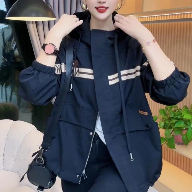 

Хлопковая куртка с капюшоном женская куртка 2025 осень и зима вышитая универсальная сегодня 2025 популярный женский топ M чёрный