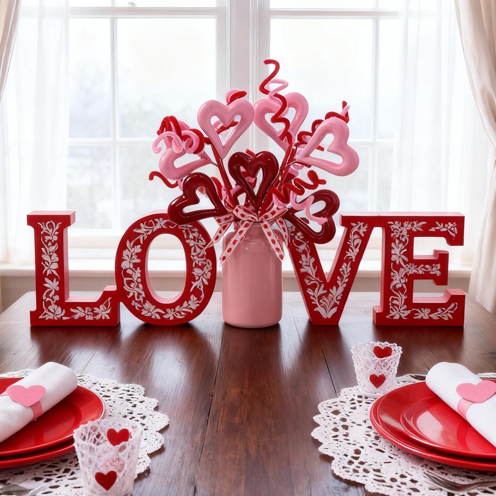 Decorative Valentines Day Heart Shaped Berry Sprigs Floral Arrangement with Silk Flowers for Home Tabletop and Craft Use