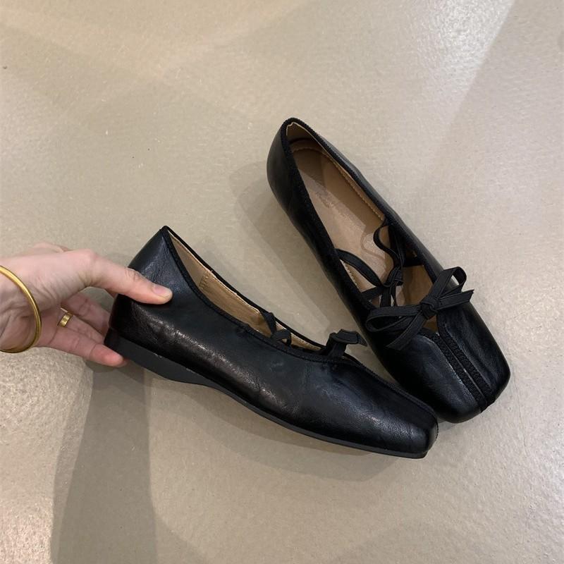 Retro Mary Jane Shoes Women's 2025 New French Temperament Double Bow Square Head Shallow Mouth Inner Height Increase Evening Shoes