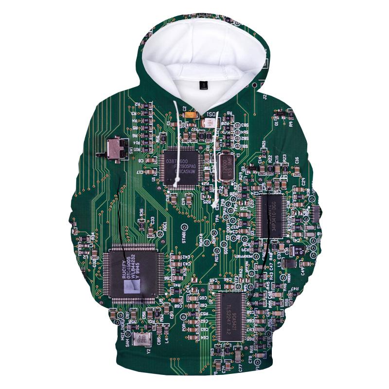 Electronic Chip Hoodie 3D Print Men Women Funny Hoodies Oversized Hoody Pullover Hip Hop Hooded Sweatshirts Kids Tops Clothing