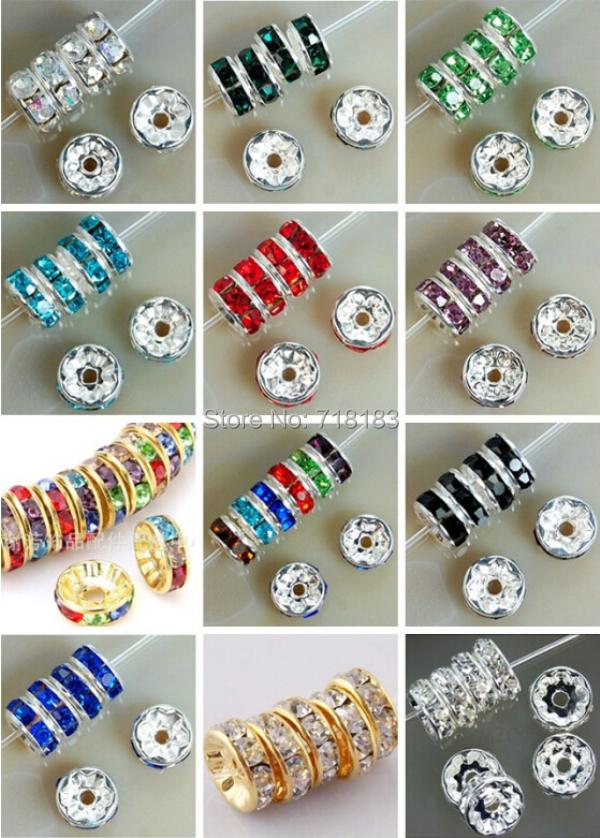 100 sztuk 4/6/8/10mm Metalowe Koraliki Kryształowe Cyrkonie Rondelle Koraliki Dystansowe Do Tworzenia Biżuterii Bransoletka Naszyjnik Akcesoria DIY