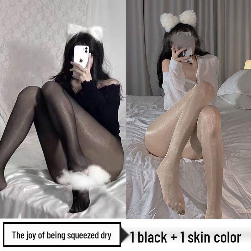 Perleťové dámské punčochy - Lesklé černé a bílé hedvábné, Ultratenké, Zeštíhlující, Šedé punčochové kalhoty pro vylepšení pokožky na léto.