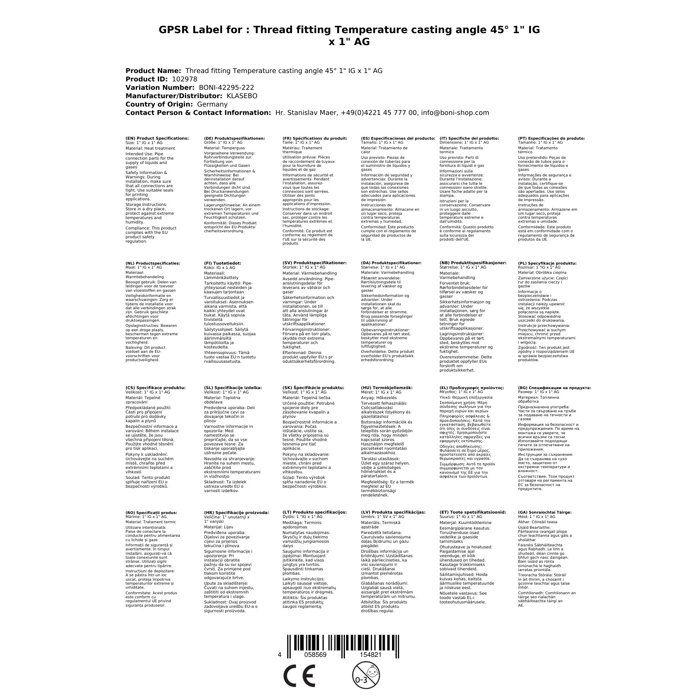 Raccord fileté en fonte malléable coude 45° 1" IG x 1" AG