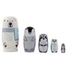 5-Layer Wooden Russian Nesting Dolls: White Big Bear Design for Children's Home Decor and Gifts