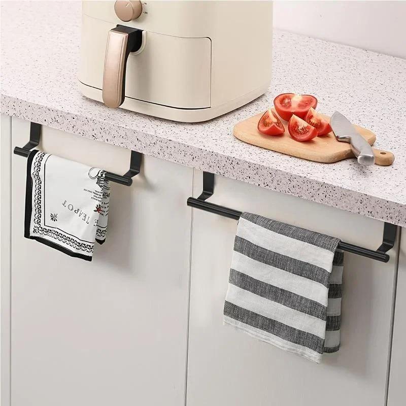 Towel Rod Over Cabinet Towel Rack Storage Organizer Bathroom Door Hanging Towel Rack Kitchen Cabinet Punch-free Rag Hanger