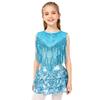 Girls 70s Disco Outfit Metallic Gloss Top Sequins Design Tassels Detail Ruffle Skirt Shorts Two Piece Set