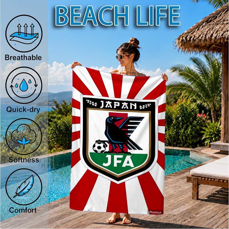 Japan Football Association Emblem Beach Towel, Quick-drying, Easy to Care for, Suitable for Both Fitness and Beach Vacations,Sports Essential