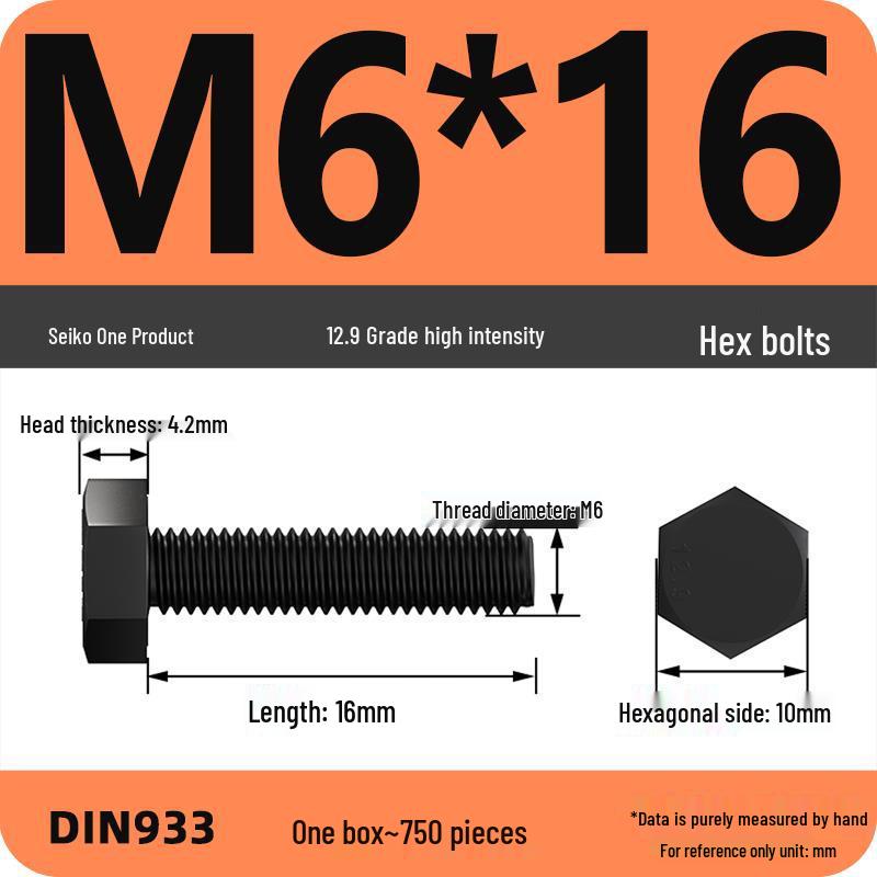 High Strength Class 12.9 Hex Bolt Set: M4-M16 Sizes
