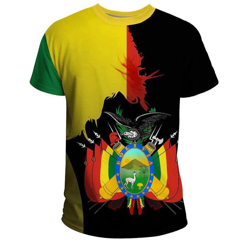 Bolivia Flag 3D Printing Sports T-shirt Bolivian Summer Outdoor Outdoor Casual Bolivia National Emblem Graphic Tee Shirts 2024