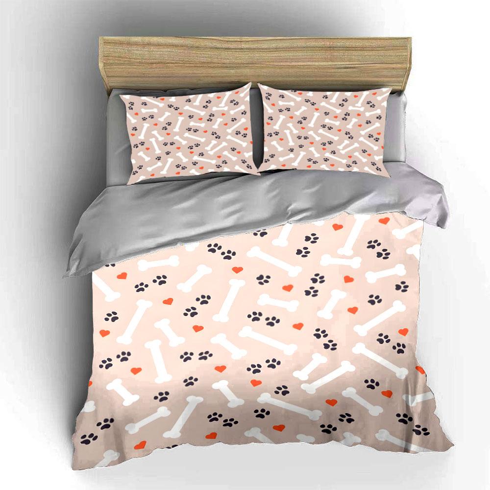 Dog Bones and Paw Prints Pattern Bedding Duvet Cover Set  (1*Duvet Cover 2*Pillowcases, without duvet insert)