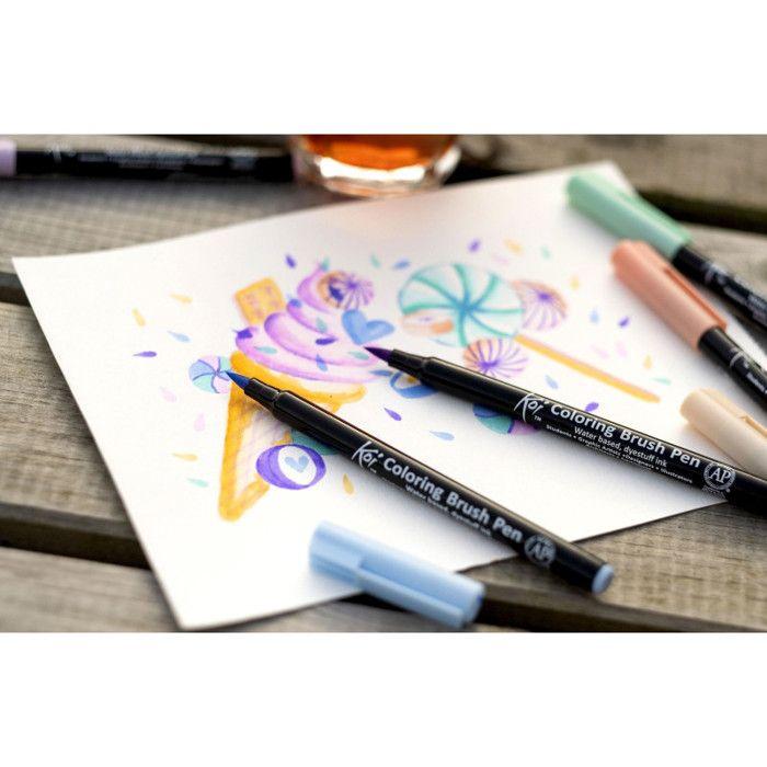 6 Felt-tip Pens - Brush Tip - Koi Coloring Brush Pen Sweet Colours - Sakura