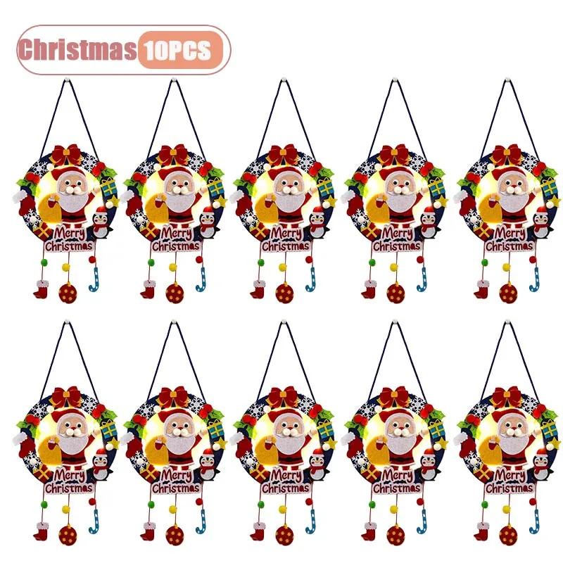 Handgemachter Kinder DIY Weihnachts-Kranz Leuchtende LED-beleuchtete Feiertagsdekoration Weihnachtsbaumschmuck Geschenk Klassenzimmer Weihnachts-Bastelarbeit