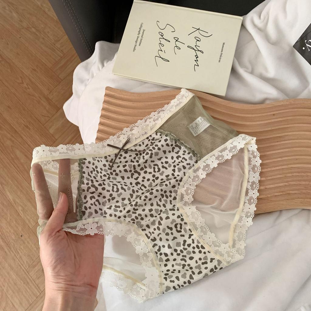 Lady Summer Sexy Leopard Lace See-through Mesh Pure Desire Naked Feeling In Waist Triangle Briefs